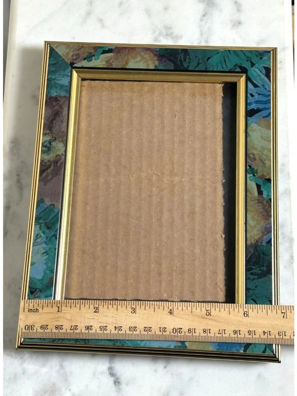 Vintage Burnes 5x 7 Picture Frame | Teal Marble & Gold Desk Frame | Made in Mexi
